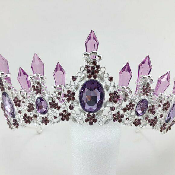 Clear Purple Resin Quartz Silver Tone Crown Tiara + Matching Earrings Set NEW - Picture 2 of 8